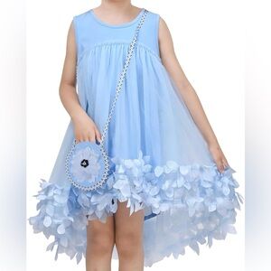 Blue dimensional flower A line dress with purse